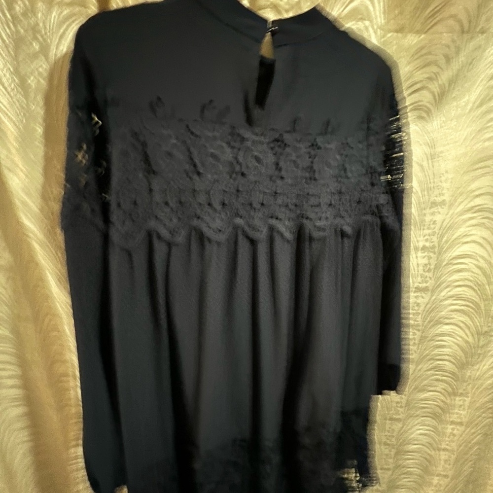 Fashion Union Blue Lace Dress Women’s Sz 6 Long Sleeved Navy Lined Dress - Picture 9 of 14